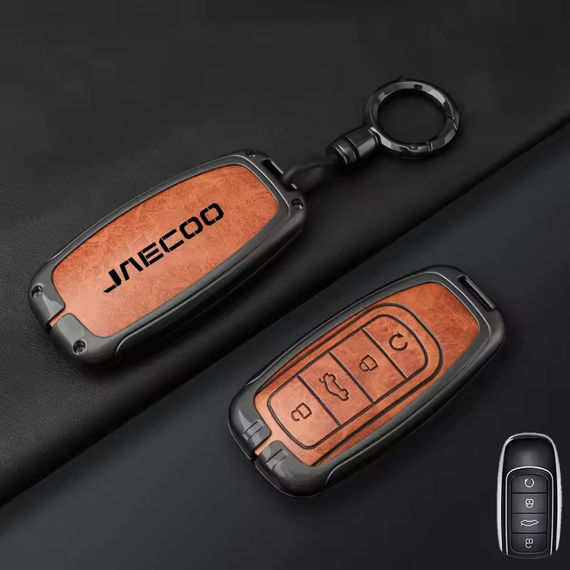 Jaecoo Key Cover with Keychain | Alloy & Leather Protective Case