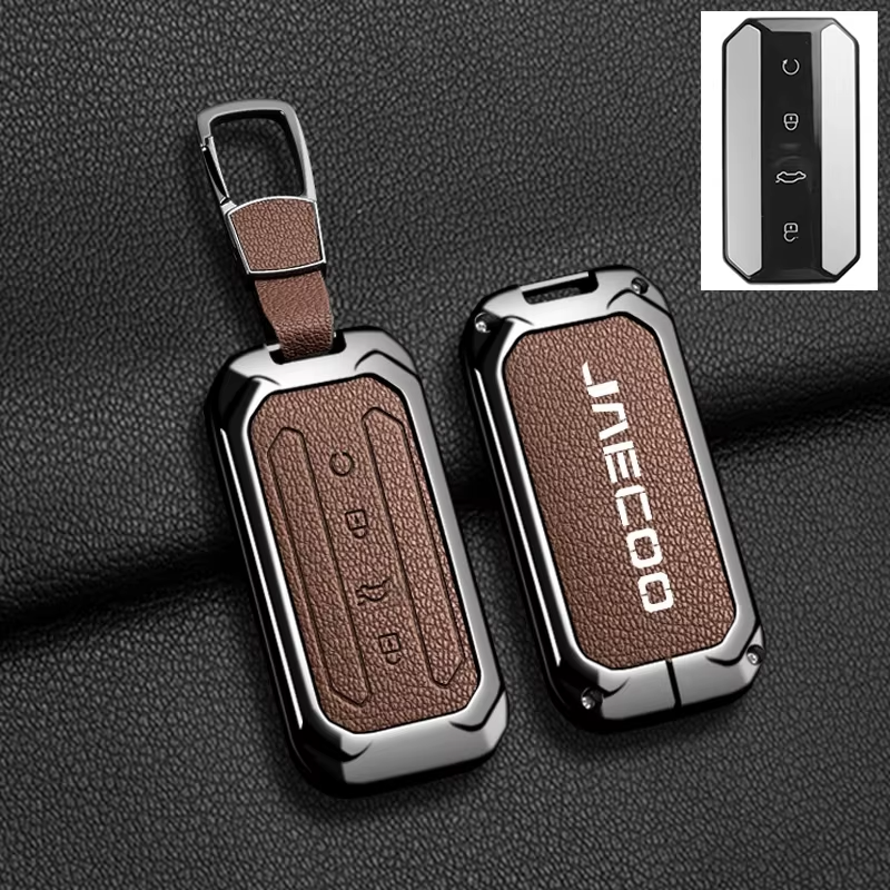 Luxury Zinc Alloy & Leather Key Cover for Jaecoo J5 | Premium Smart Key Protector Case with Keychain