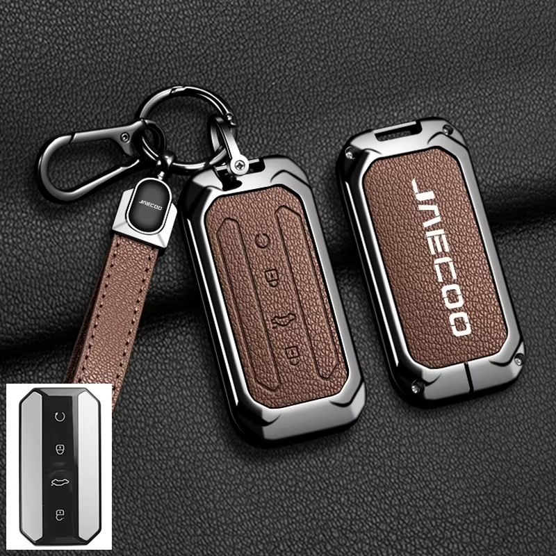 Luxury Zinc Alloy & Leather Key Cover for Jaecoo J5 | Premium Smart Key Protector Case with Keychain