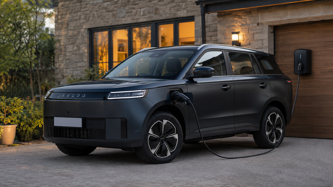 aecoo E5 Electric charging from a home wallbox outside a modern UK home.