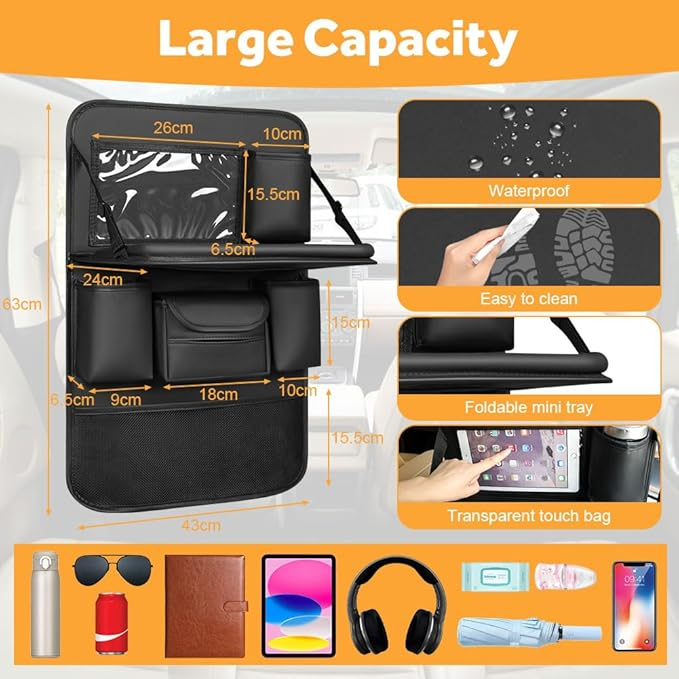 Car Seat Back Organiser with Foldable Tray Table for Jaecoo