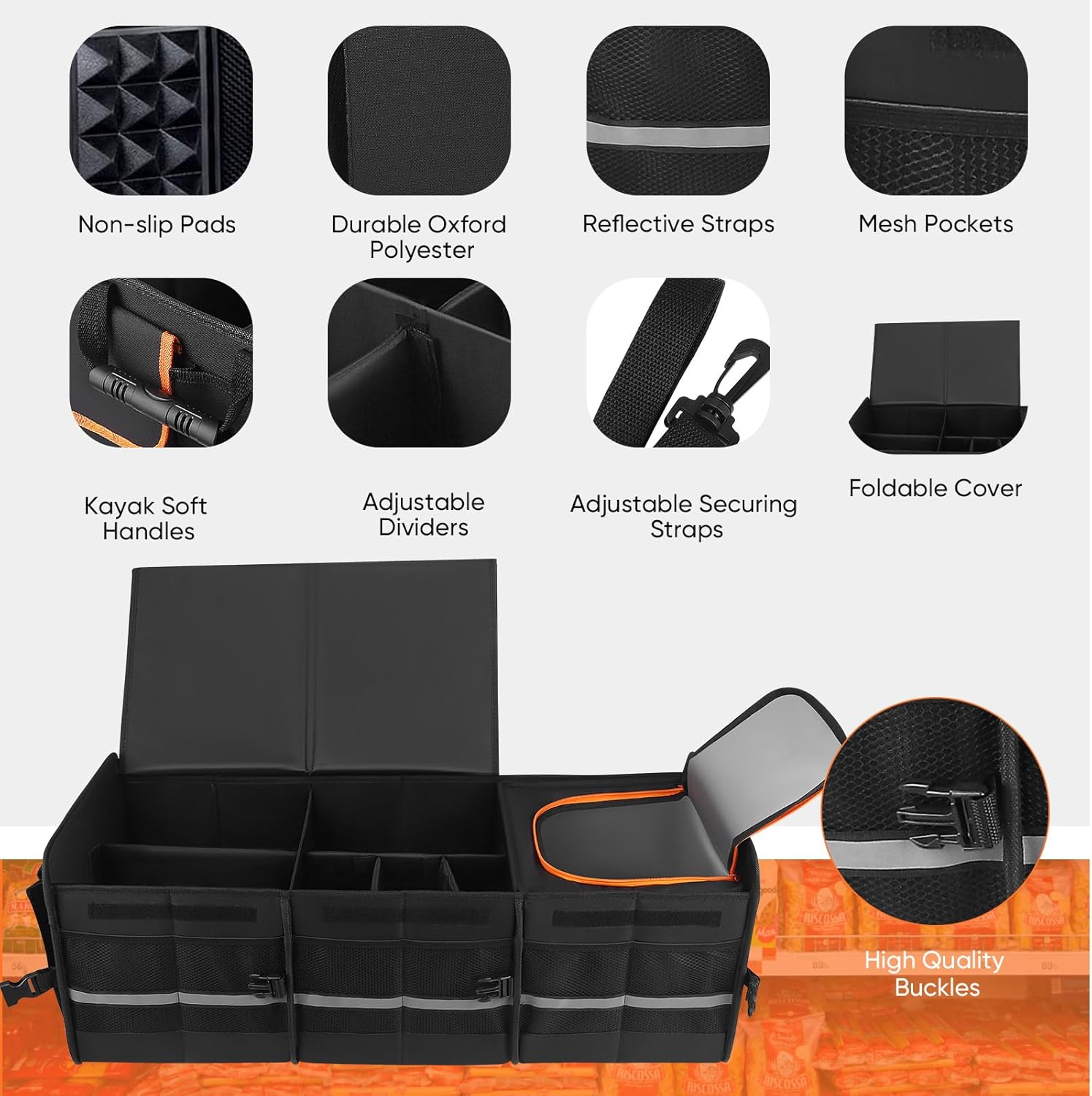 Car Boot Organiser 115L – Foldable Storage Box with Cooler Bag & Compartments