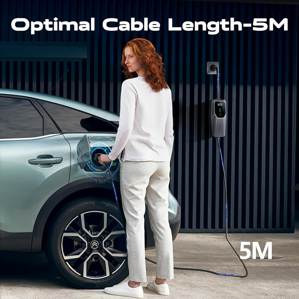 VDLPOWEREU 3kW EV Home Charger | Type 2, 5m Cable, Adjustable 6–13A, IP65 Waterproof