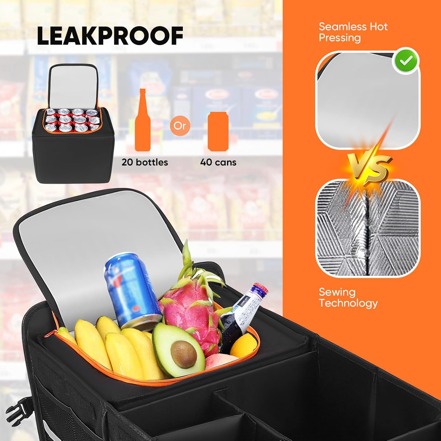 Car Boot Organiser 115L – Foldable Storage Box with Cooler Bag & Compartments