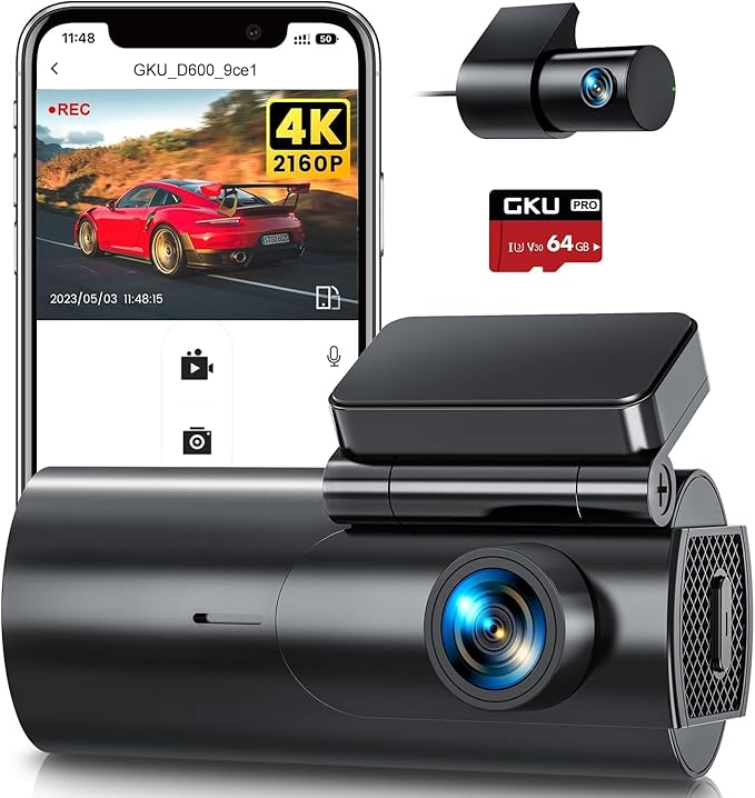 4K Front & Rear Dashcam – Dual Camera with WiFi, Night Vision & Parkin ...