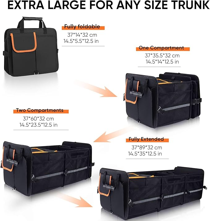 Car Boot Organiser 115L – Foldable Storage Box with Cooler Bag & Compartments