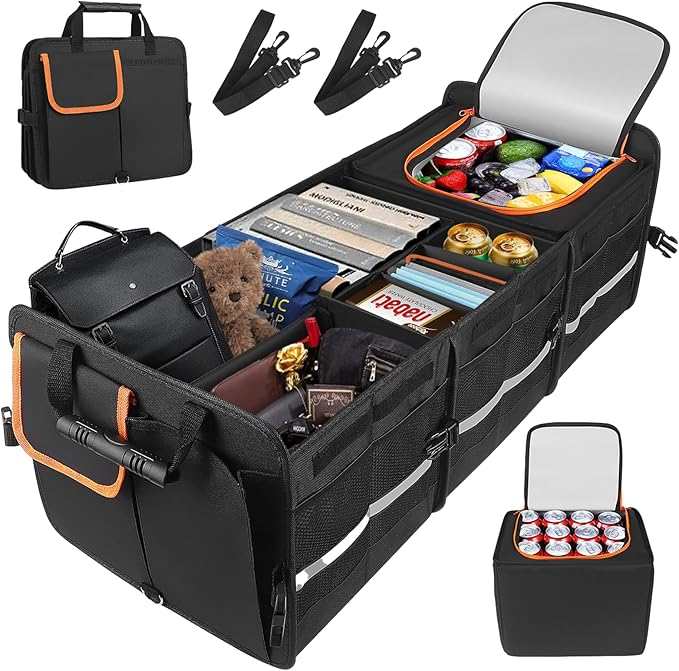 Car Boot Organiser 115L – Foldable Storage Box with Cooler Bag & Compartments
