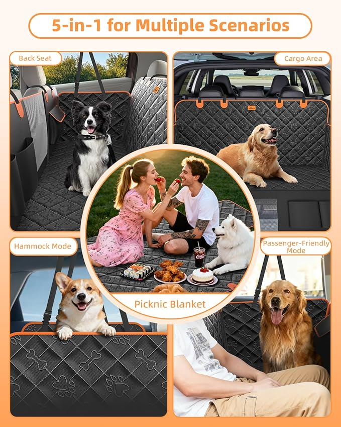 Dog Car Seat Cover – Waterproof & Scratch-Resistant Rear Seat Hammock