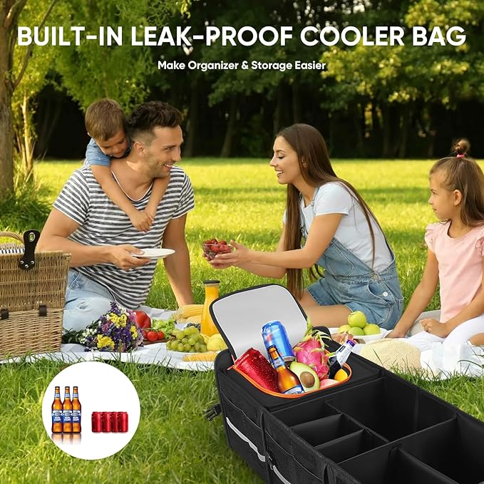 Car Boot Organiser 115L – Foldable Storage Box with Cooler Bag & Compartments