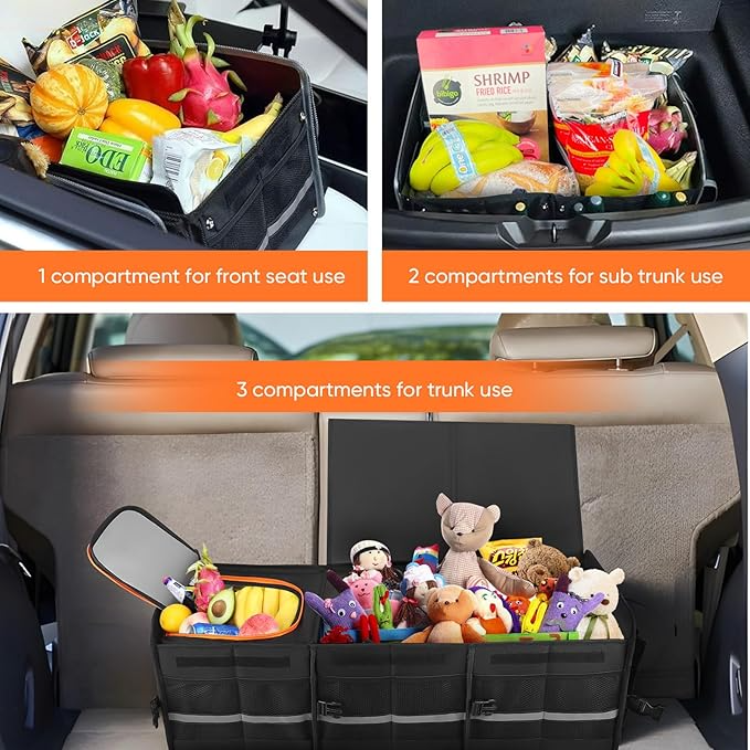Car Boot Organiser 115L – Foldable Storage Box with Cooler Bag & Compartments