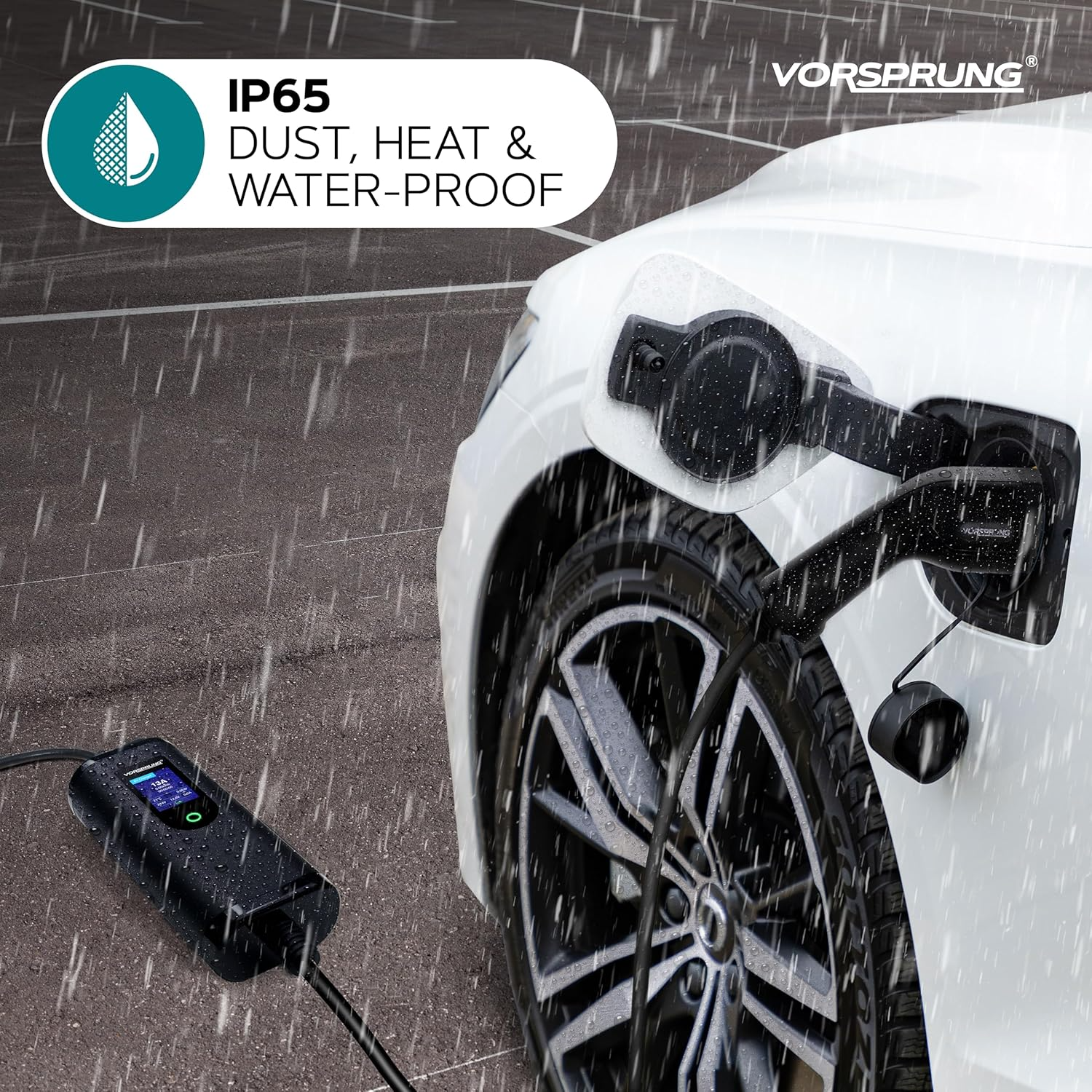 VORSPRUNG® Portable EV Charger | Type 2, 5m / 8m / 10m Cable, Digital Screen, 6–13A Adjustable