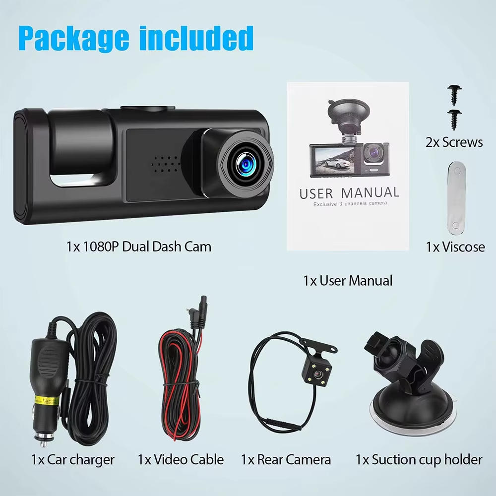 1080P 3-Channel Dashcam with IR Night Vision for Jaecoo J7 PHEV | Front & Rear DVR + 32GB Card