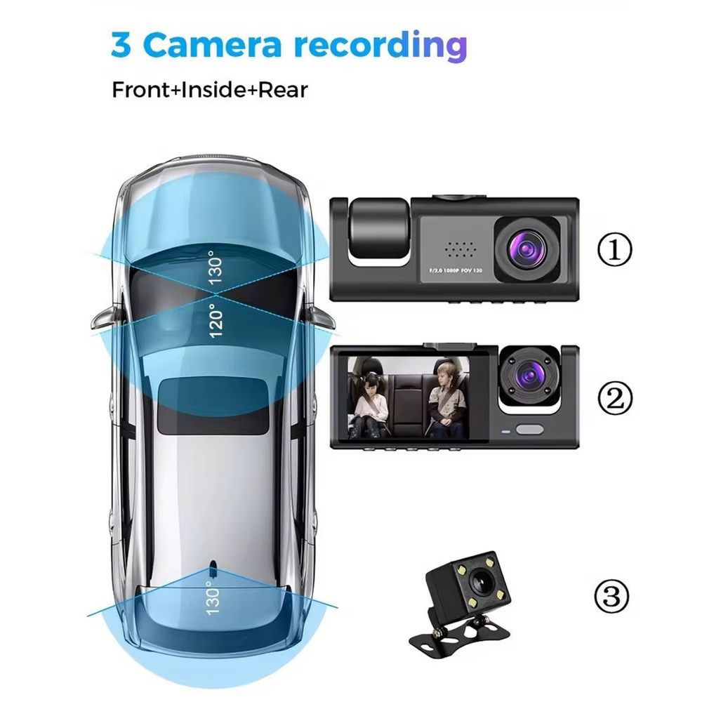 1080P 3-Channel Dashcam with IR Night Vision for Jaecoo J7 PHEV | Front & Rear DVR + 32GB Card