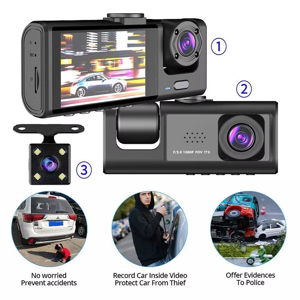 1080P 3-Channel Dashcam with IR Night Vision for Jaecoo J7 PHEV | Front & Rear DVR + 32GB Card