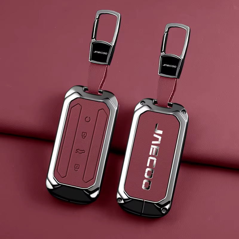 Zinc Alloy & Leather Key Cover for Jaecoo J5 | Smart Key Case with Protective Chain
