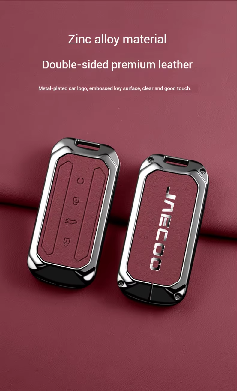 Zinc Alloy & Leather Key Cover for Jaecoo J5 | Smart Key Case with Protective Chain