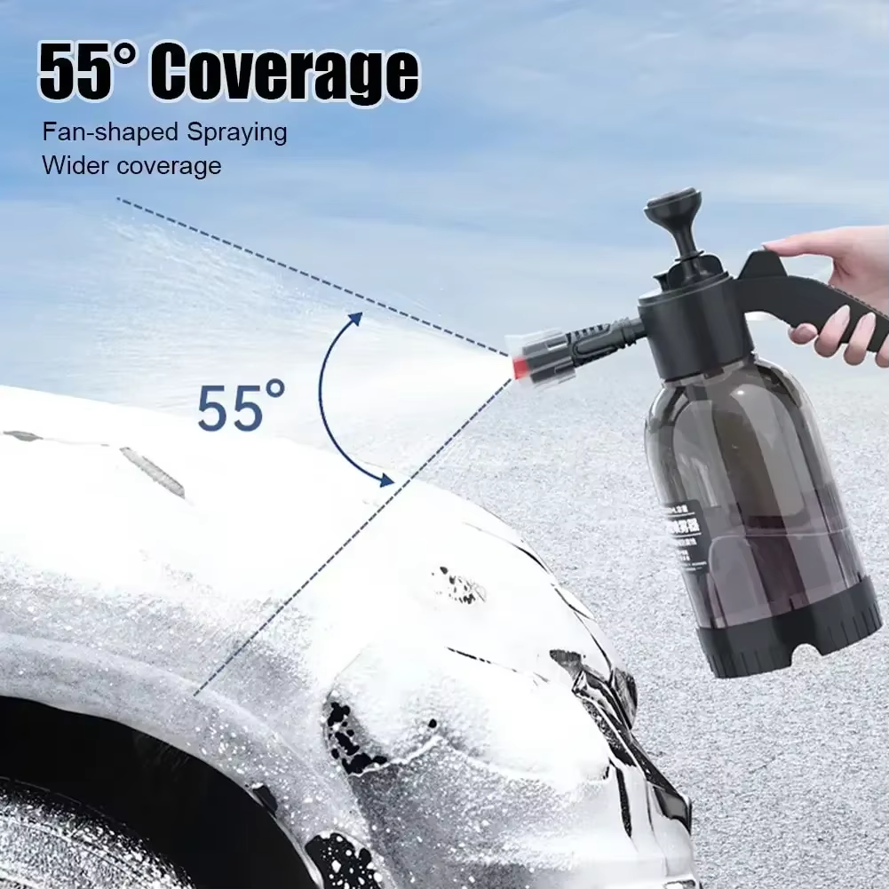 2L Hand Pump Foam Sprayer | Car Wash Snow Foam Bottle with 2 Nozzles