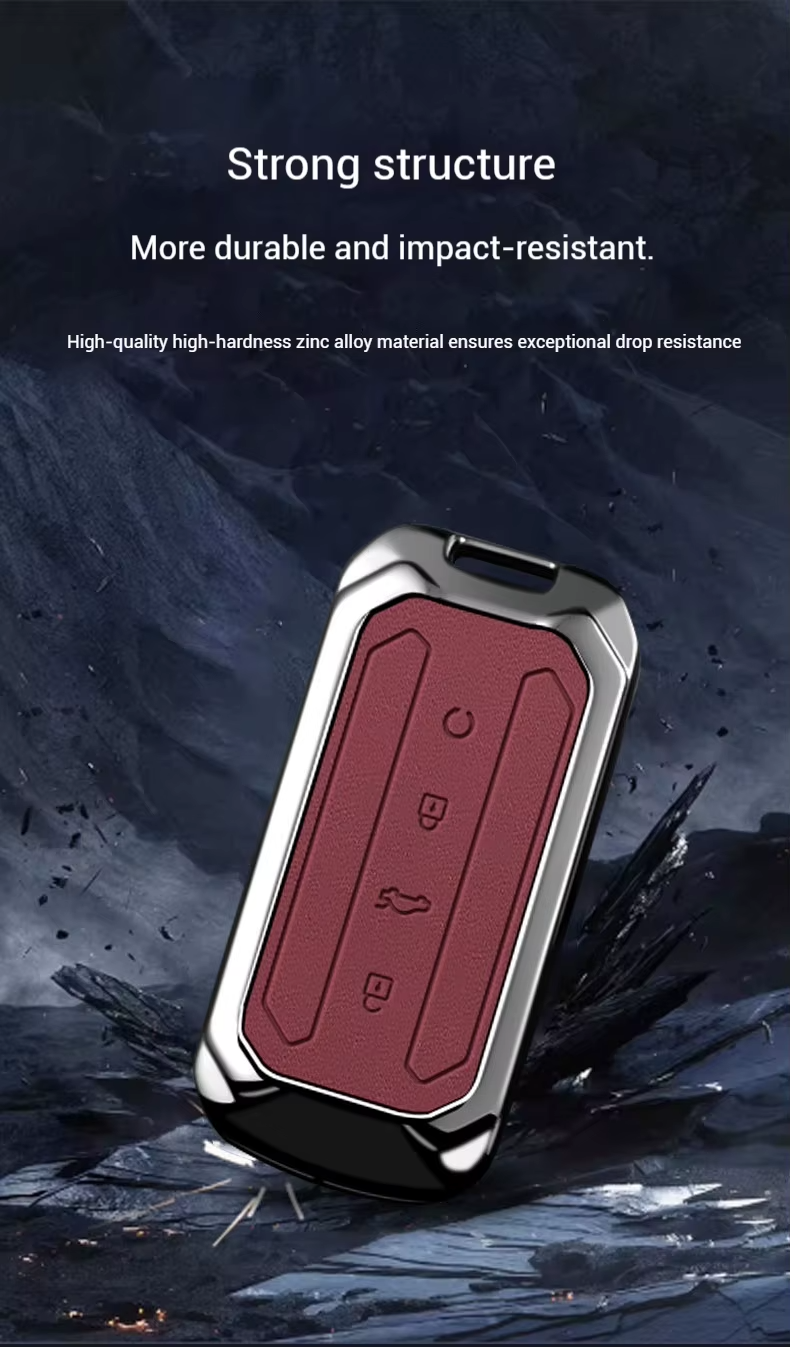 Zinc Alloy & Leather Key Cover for Jaecoo J5 | Smart Key Case with Protective Chain