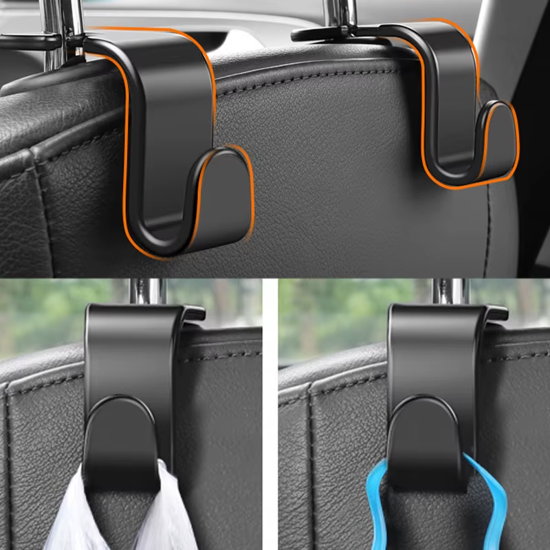 Car Headrest Hooks – Seat Back Bag Holder Clips (2 Piece Set)