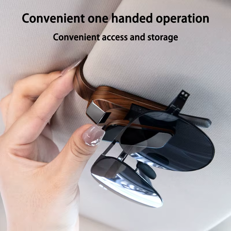 Wood Grain Car Sun Visor Glasses Clip for Jaecoo | Sunglasses & Card Holder Accessory