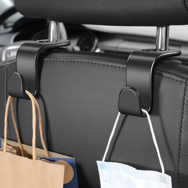 Car Headrest Hooks – Seat Back Bag Holder Clips (2 Piece Set)