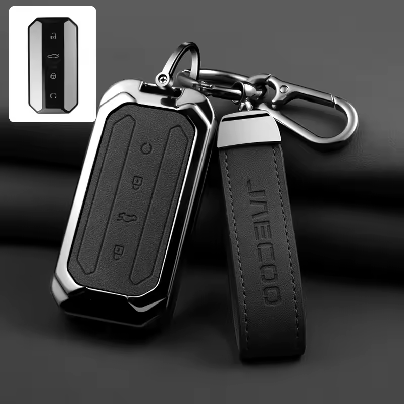 Luxury Zinc Alloy & Leather Key Cover for Jaecoo J5 | Premium Smart Key Protector Case with Keychain