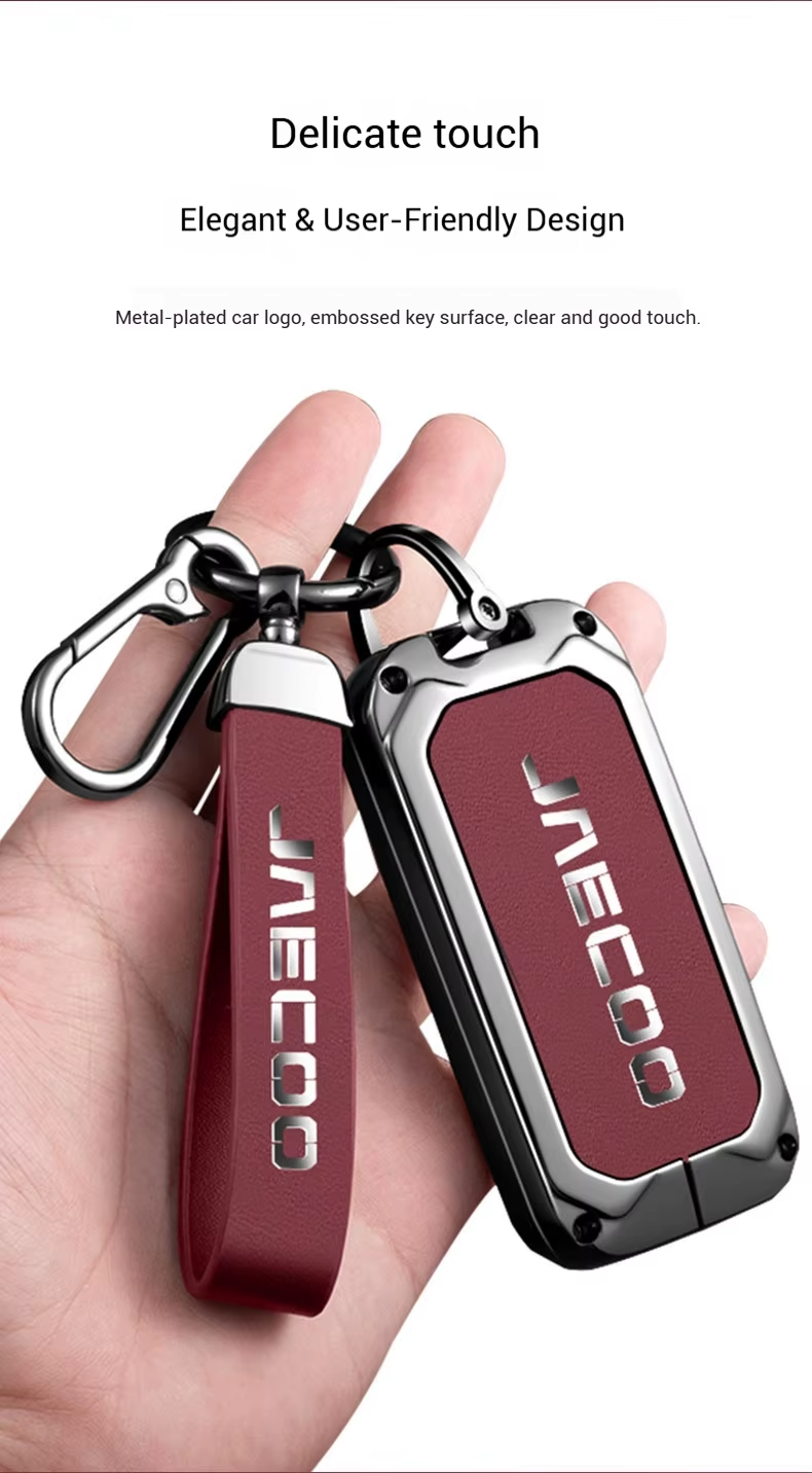 Zinc Alloy & Leather Key Cover for Jaecoo J5 | Smart Key Case with Protective Chain