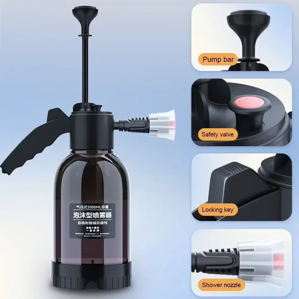 2L Hand Pump Foam Sprayer | Car Wash Snow Foam Bottle with 2 Nozzles