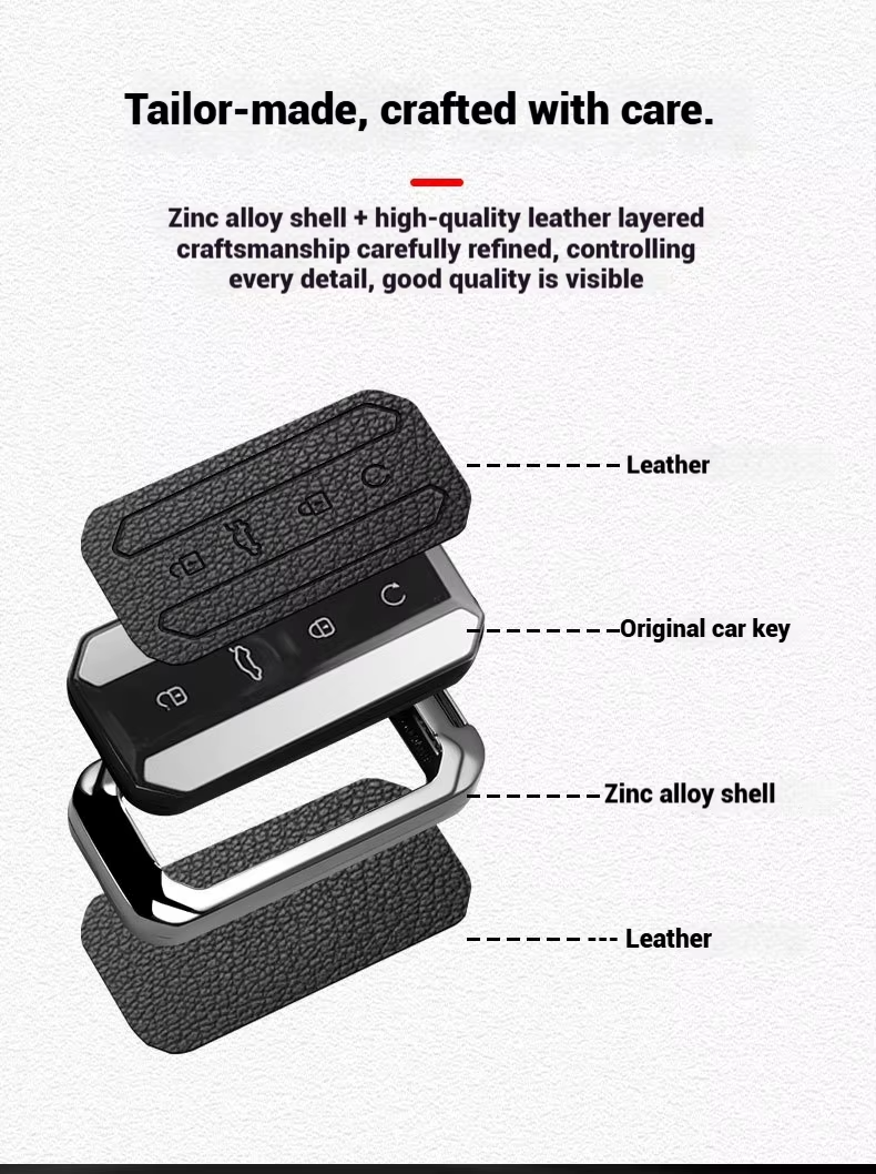 Luxury Zinc Alloy & Leather Key Cover for Jaecoo J5 | Premium Smart Key Protector Case with Keychain