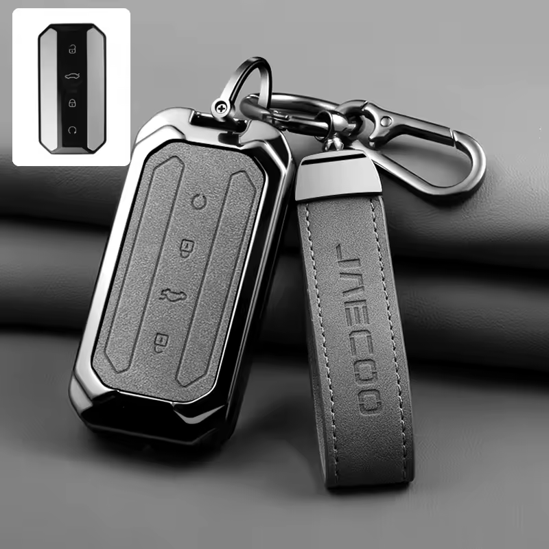 Luxury Zinc Alloy & Leather Key Cover for Jaecoo J5 | Premium Smart Key Protector Case with Keychain