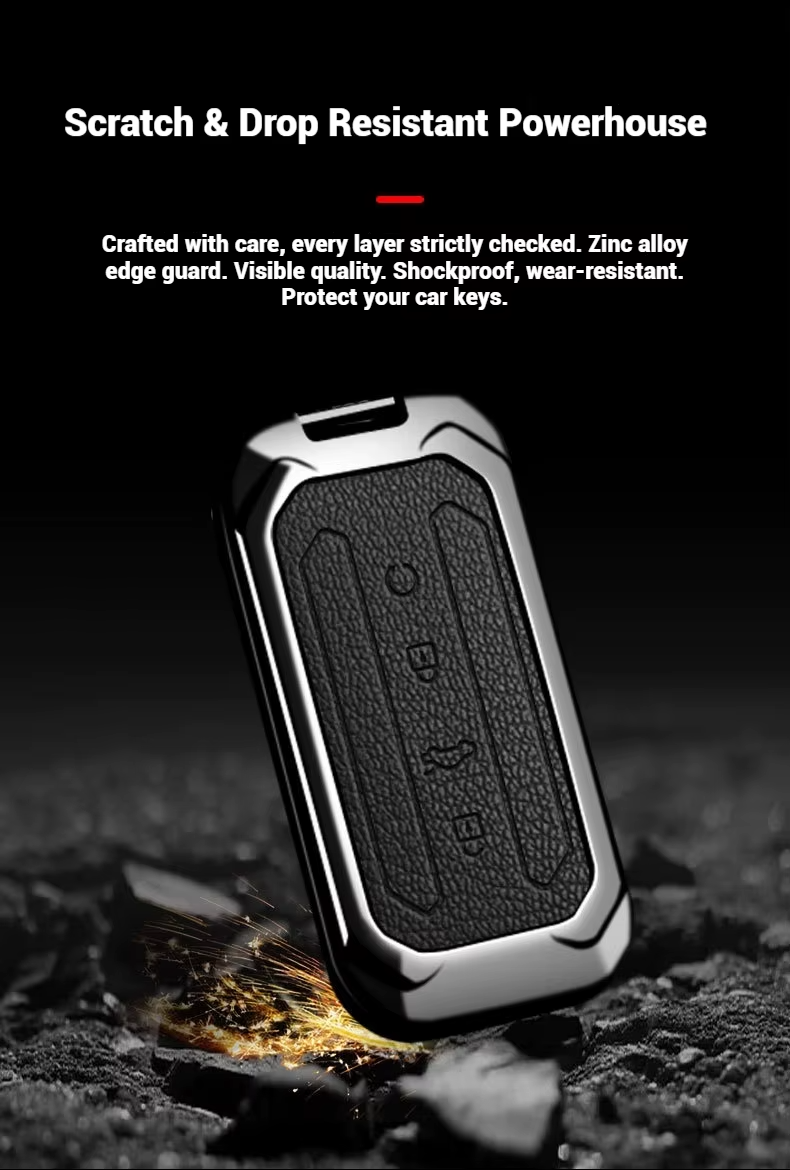 Luxury Zinc Alloy & Leather Key Cover for Jaecoo J5 | Premium Smart Key Protector Case with Keychain