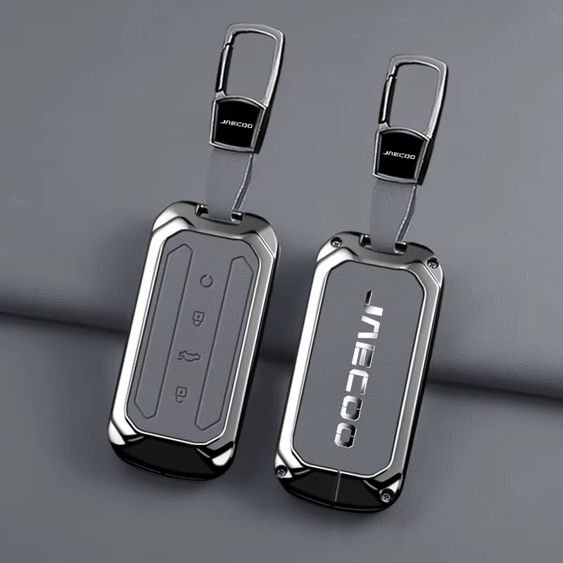 Zinc Alloy & Leather Key Cover for Jaecoo J5 | Smart Key Case with Protective Chain
