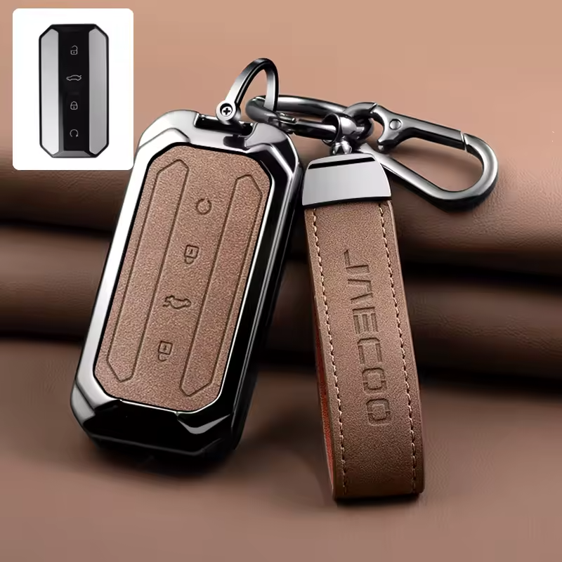 Luxury Zinc Alloy & Leather Key Cover for Jaecoo J5 | Premium Smart Key Protector Case with Keychain