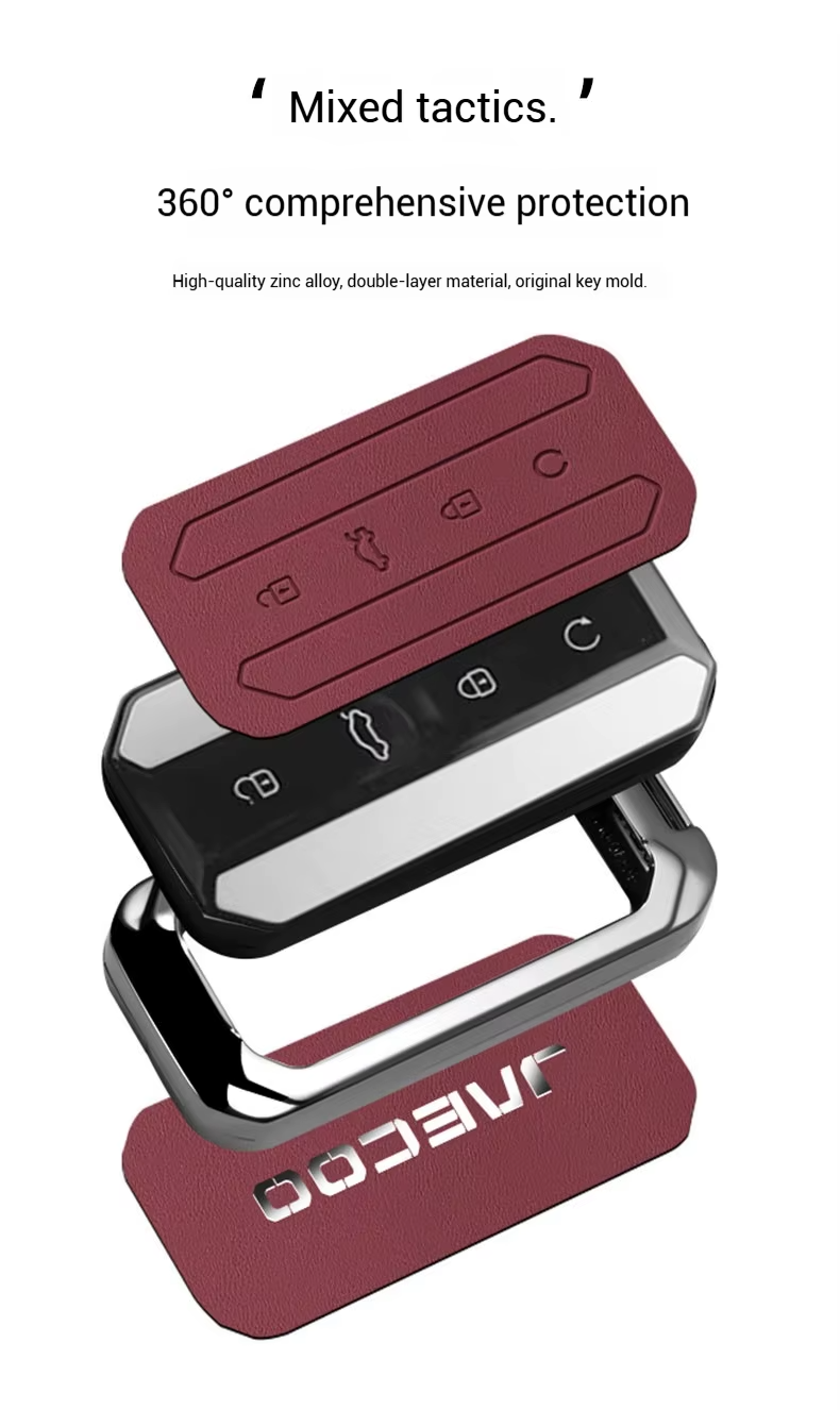 Zinc Alloy & Leather Key Cover for Jaecoo J5 | Smart Key Case with Protective Chain