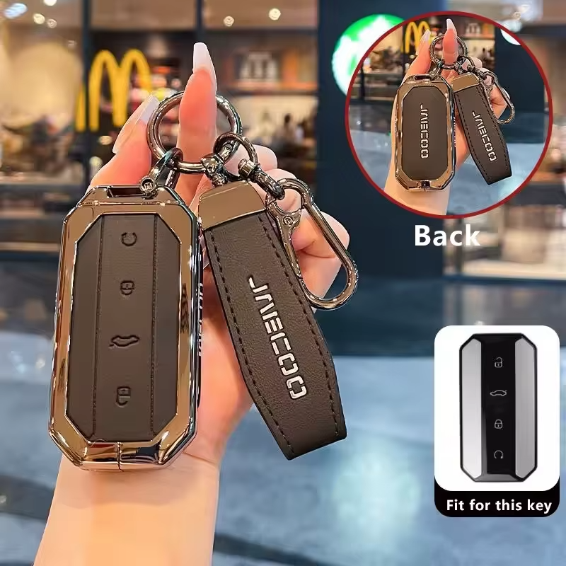 Zinc Alloy & Leather Key Cover for Jaecoo J5 - Smart Key Case with Protective Chain